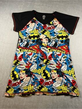 DC Comics Women’s Superhero Comic Print Tunic - Black, Red, Blue, Yellow
